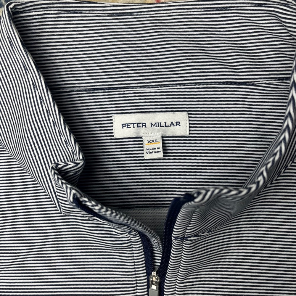 Peter Millar Quarter Zip Pullover Mens XXL Navy White Striped Performance B Logo - Picture 3 of 9